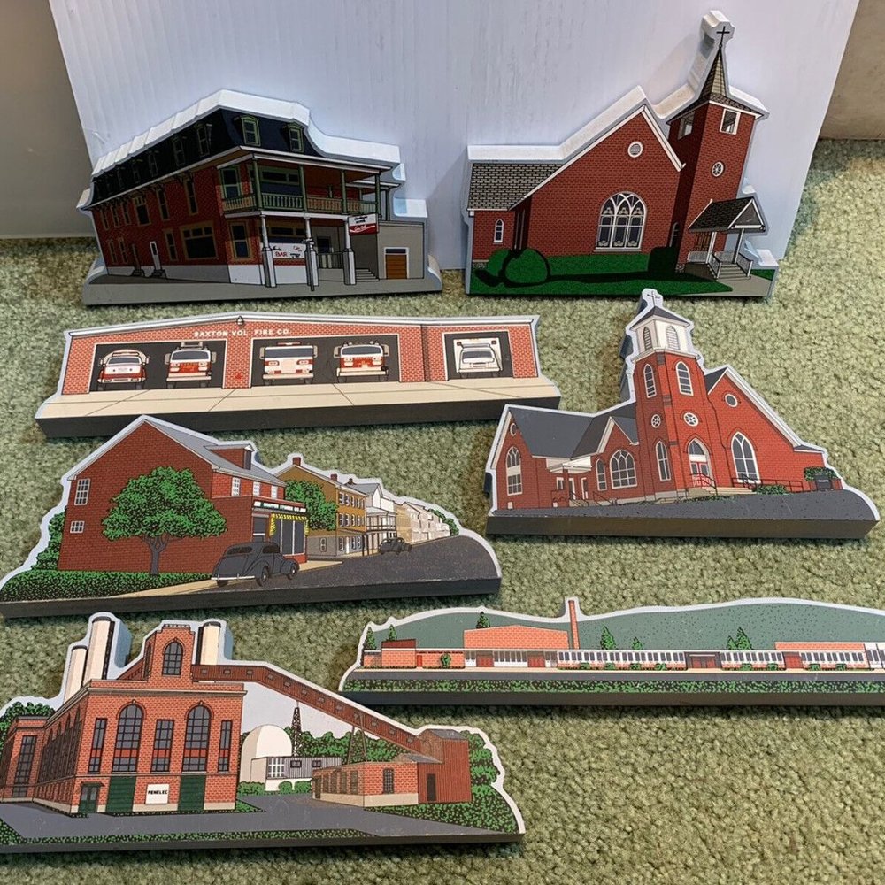 7 Complete Set Saxton Pa Wood Towne Buildings Lot Hotel, Church, Fire, School